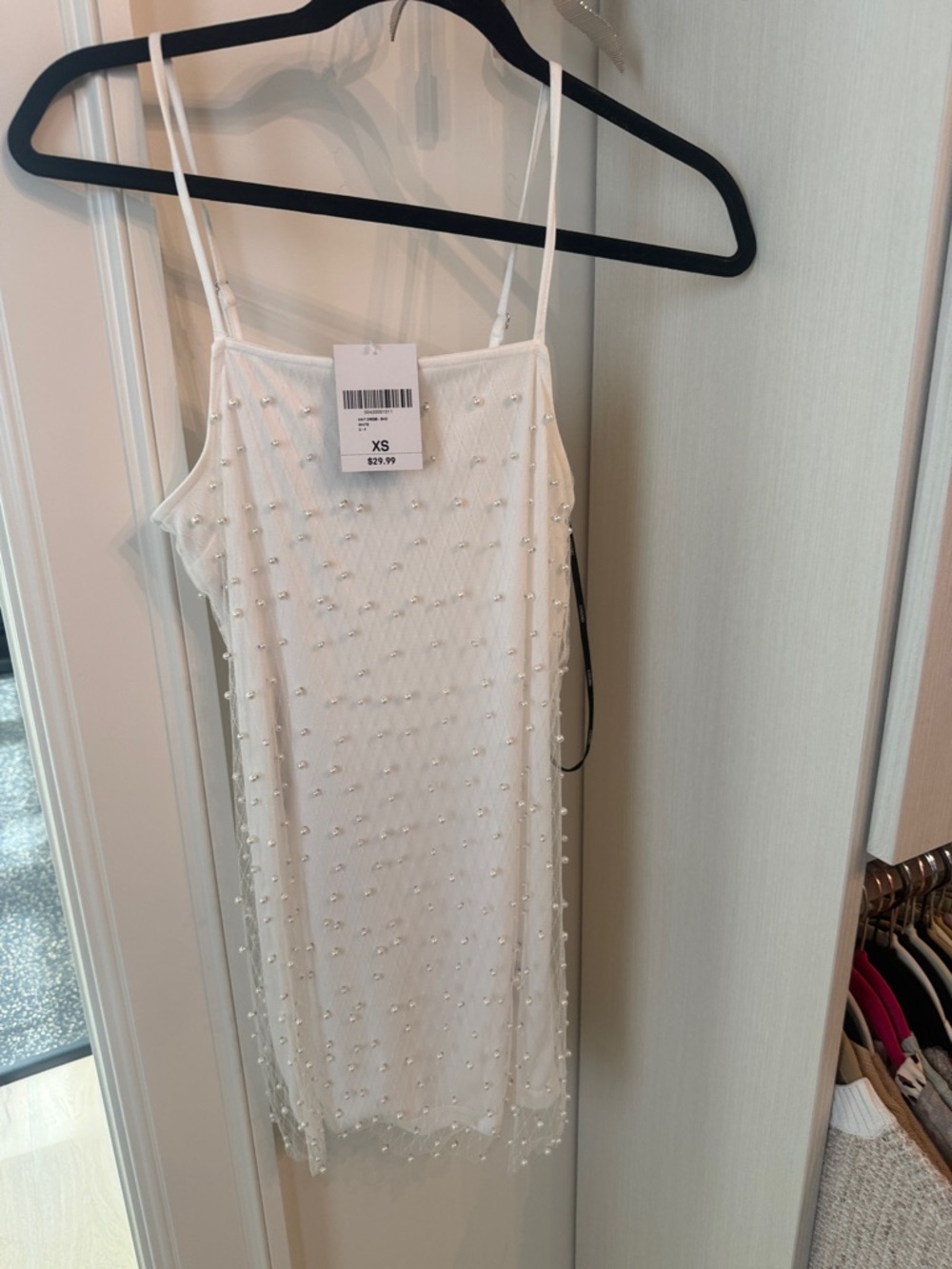 Forever 21 White Pearl-Embellished Mini Slip Dress